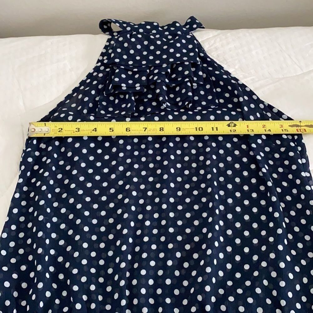 Twentyone Blue w/white dots High Neck Ruffle Top S - Picture 9 of 11